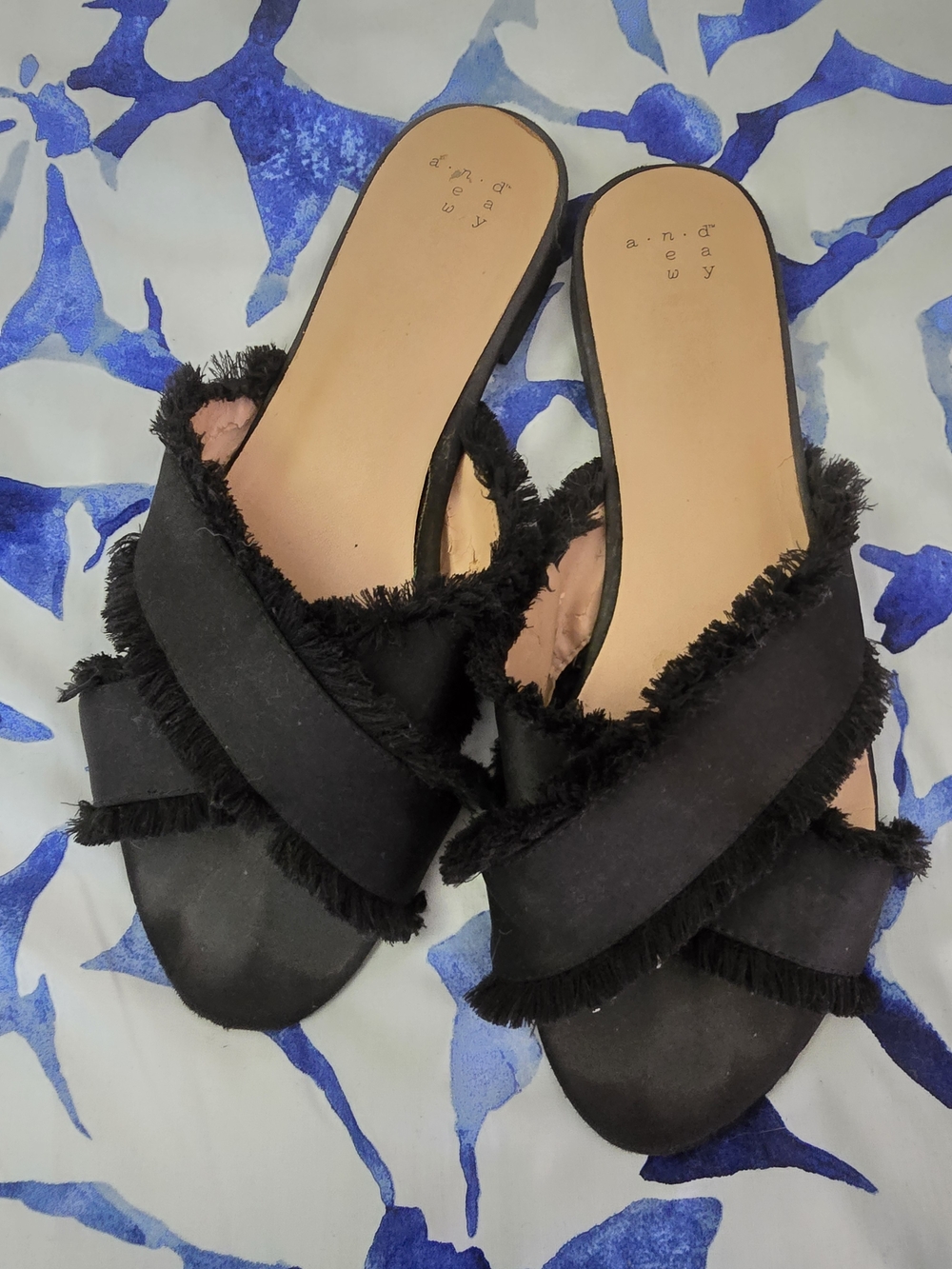 a new day Black Frayed Crossover Slide Sandals